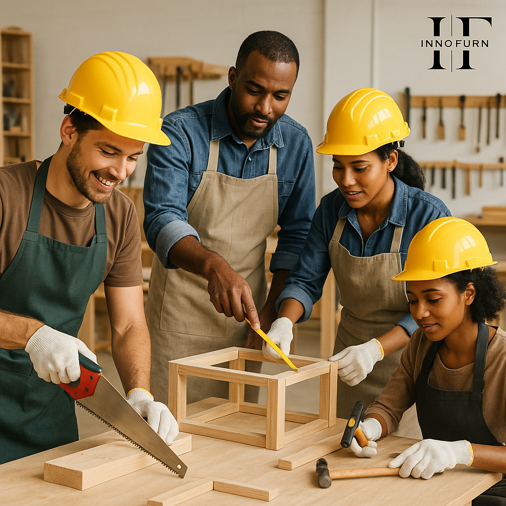 Carpentry student learning woodworking skills