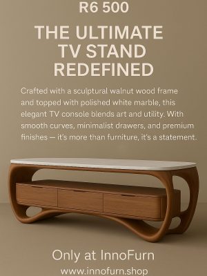 Modern Sculptural TV Stand with Marble Top