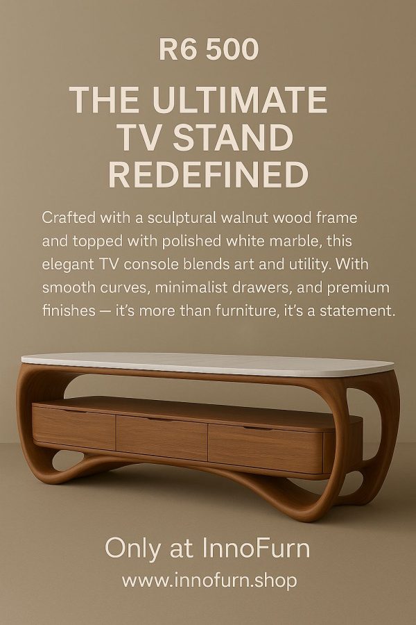 Modern Sculptural TV Stand with Marble Top