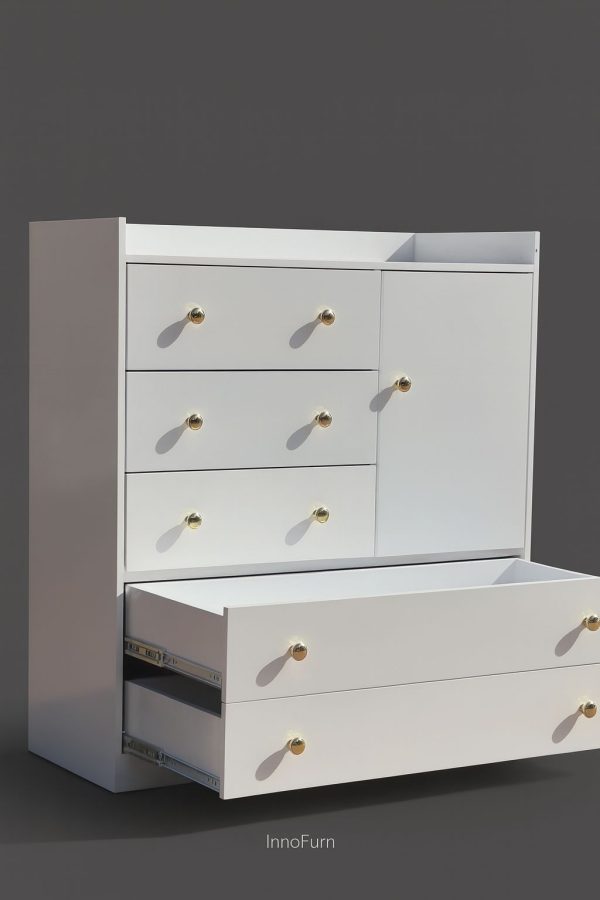 White Modern 6-Drawer Chest with Gold Handles