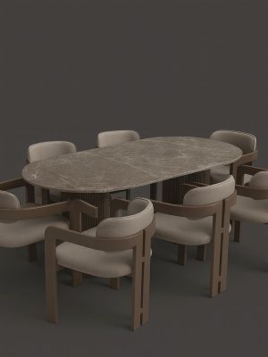 6-Seater Oval Dining Set – Marble Top & Upholstered Chairs