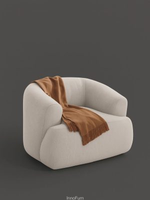 Contemporary Cream Accent Chair – Plush Upholstery & Cozy Throw