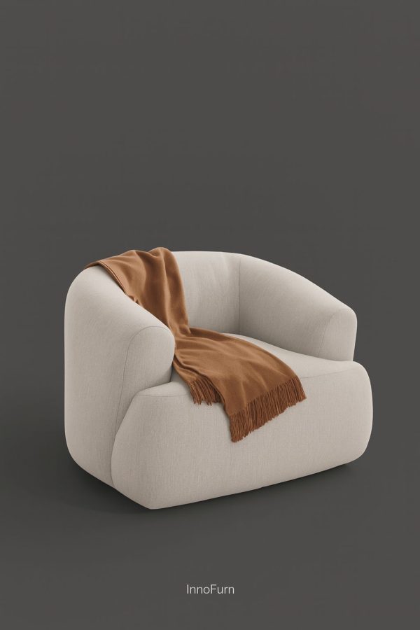 Contemporary Cream Accent Chair – Plush Upholstery & Cozy Throw