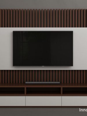 Modern Wall-Mounted TV Unit – Walnut & White Finish