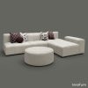 Modern Cream L-Shape Sofa with Round Ottoman