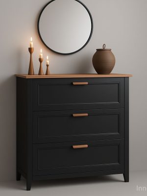 Modern Black & Wood Chest of Drawers