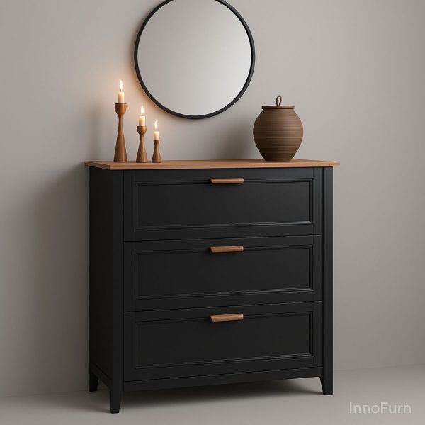 Modern Black & Wood Chest of Drawers