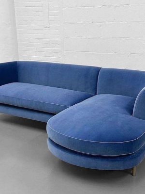 Royal Blue Curved Chaise Sofa