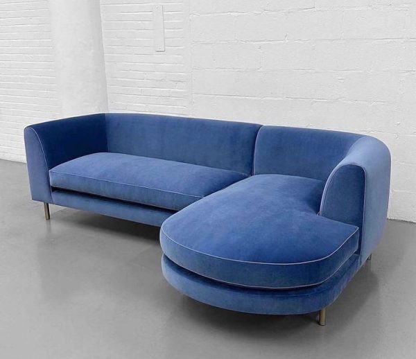 Royal Blue Curved Chaise Sofa