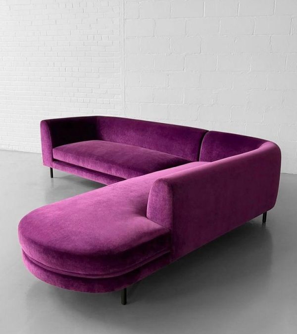 Velvet Plum Curved Chaise Sofa