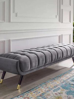 Grey Velvet Tufted Bench