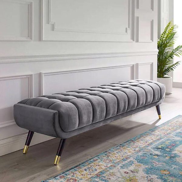 Grey Velvet Tufted Bench