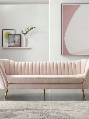 Blush Pink Velvet Channel Sofa