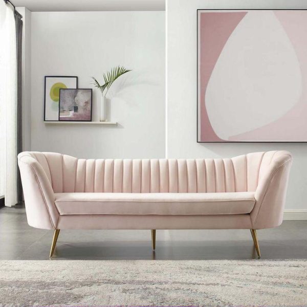 Blush Pink Velvet Channel Sofa