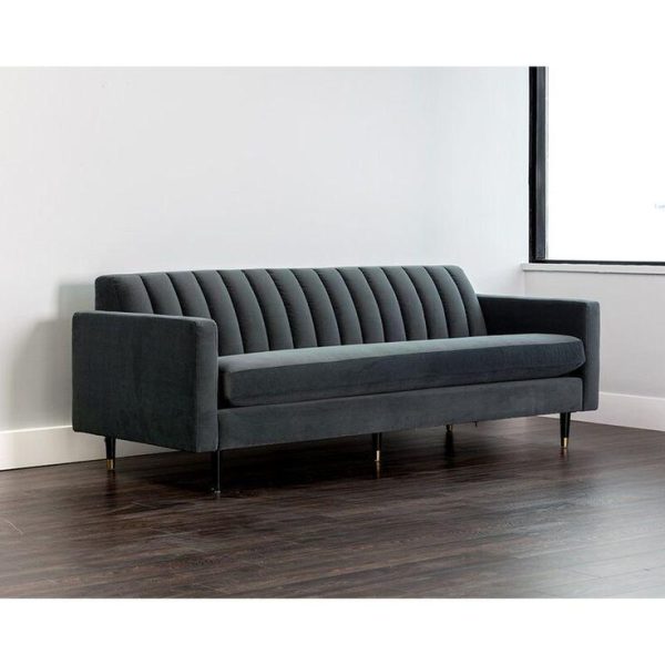 Charcoal Velvet Channel Sofa