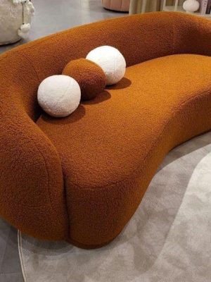 Rust Curve Bouclé Sofa
