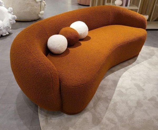 Rust Curve Bouclé Sofa